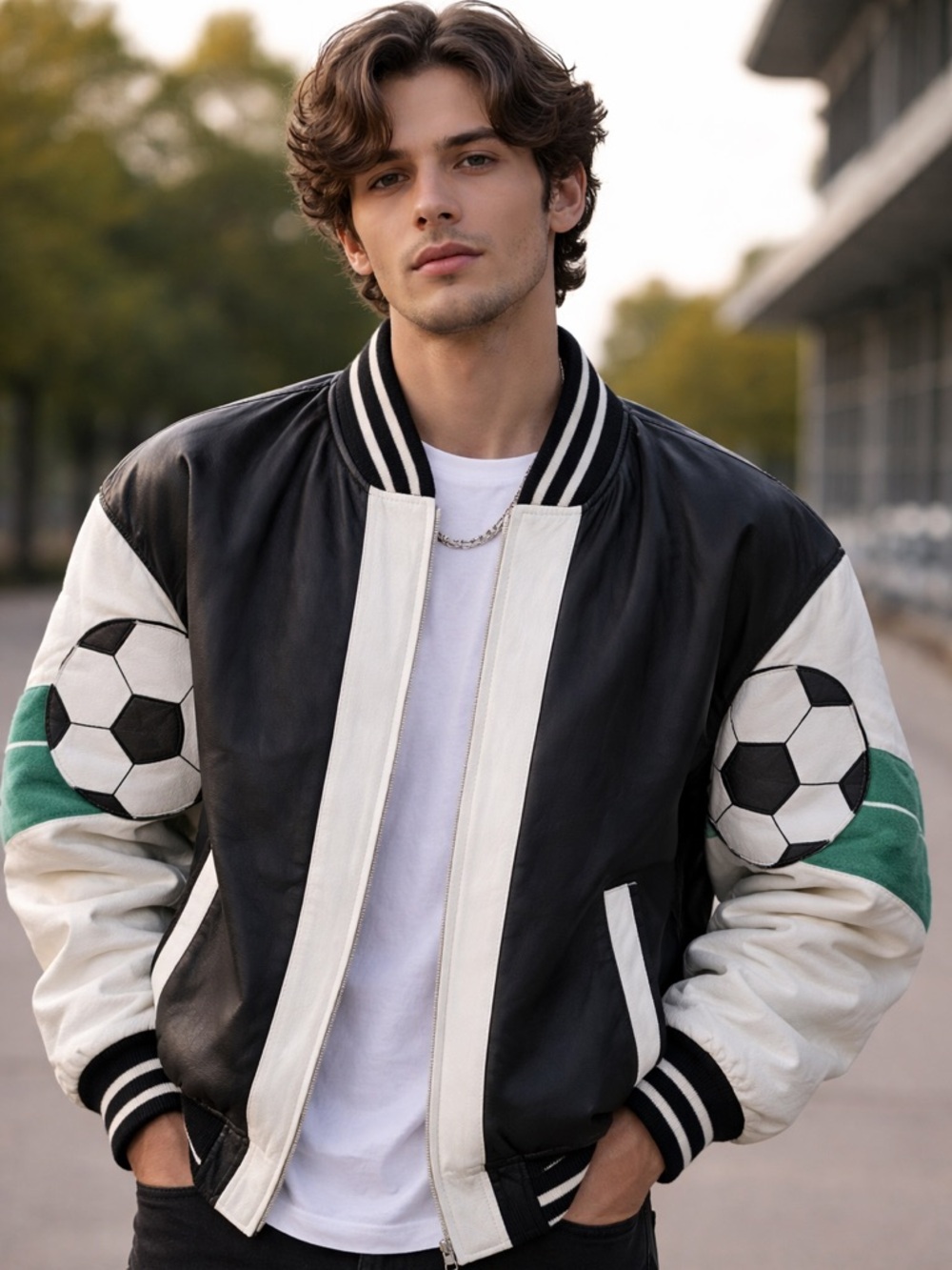 Vintage Michael Hoban WhereMI Mens Leather Varsity Soccer Jacket Size Large
